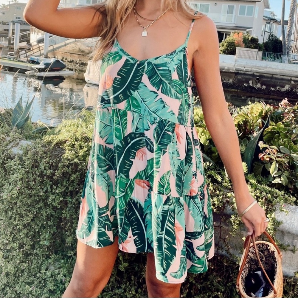 SHOW ME YOUR MUMU Tropical Resort Vacation Vacay Palm Leaf Beach Mini Dress M